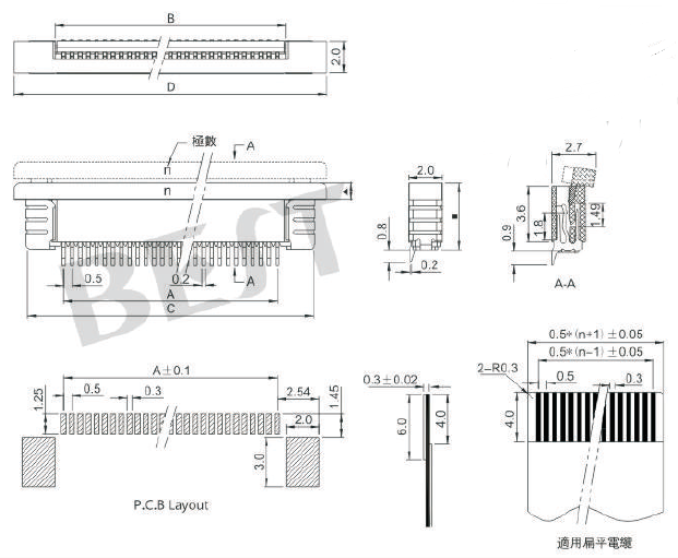 FPC衔接器0.5K-AX-NPWB-T/R参考图纸
