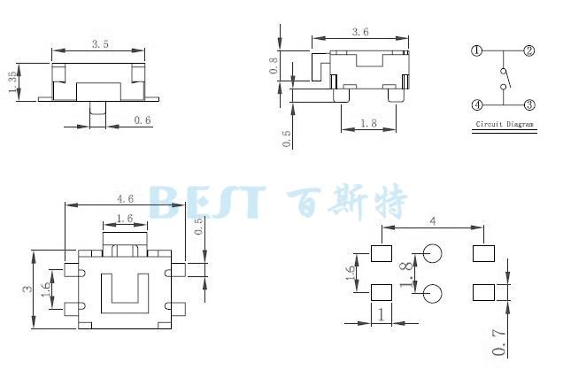 轻触开关TS-1186E参考图纸