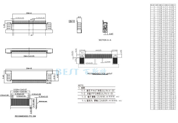 FPC衔接器0.5K-AS-nPWB参考图纸